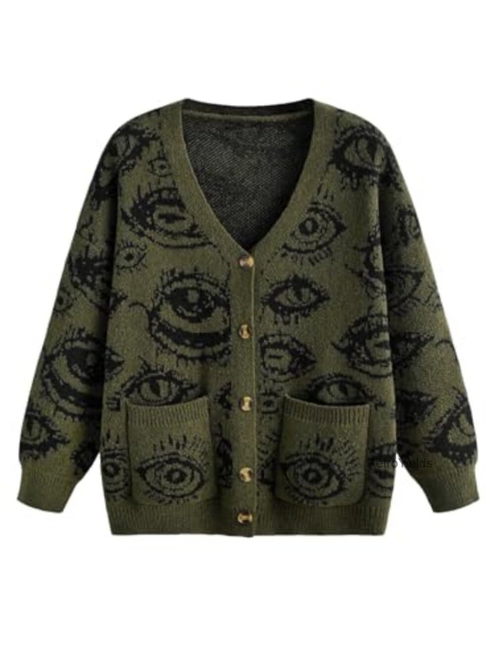 Oversized Graphic V Neck Long Sleeve Cardigan Button Down
